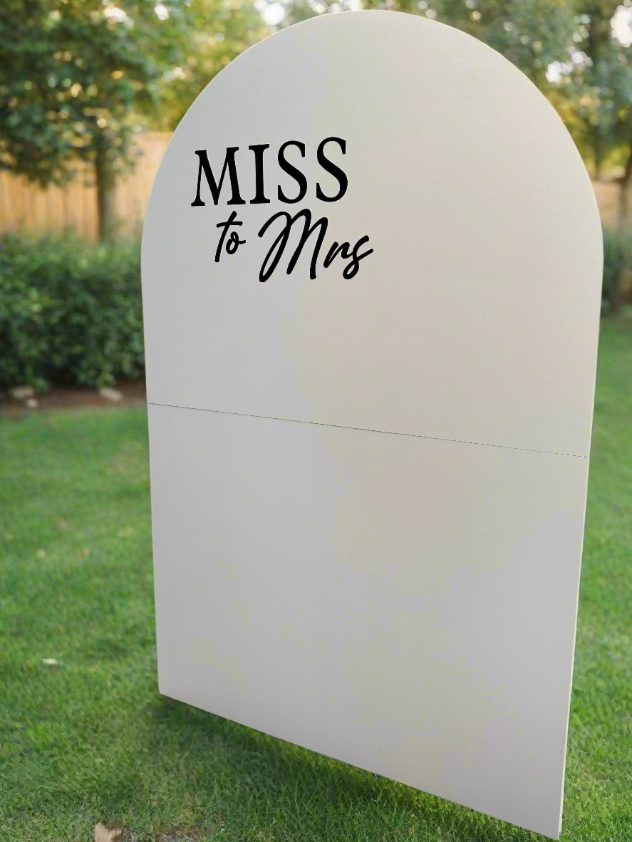 FOR HIRE - “Miss to Mrs” White Backdrop Event Board – Large