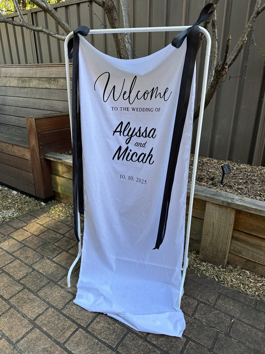 Personalised Fabric Welcome Sign – Custom Event Banner with Ribbon